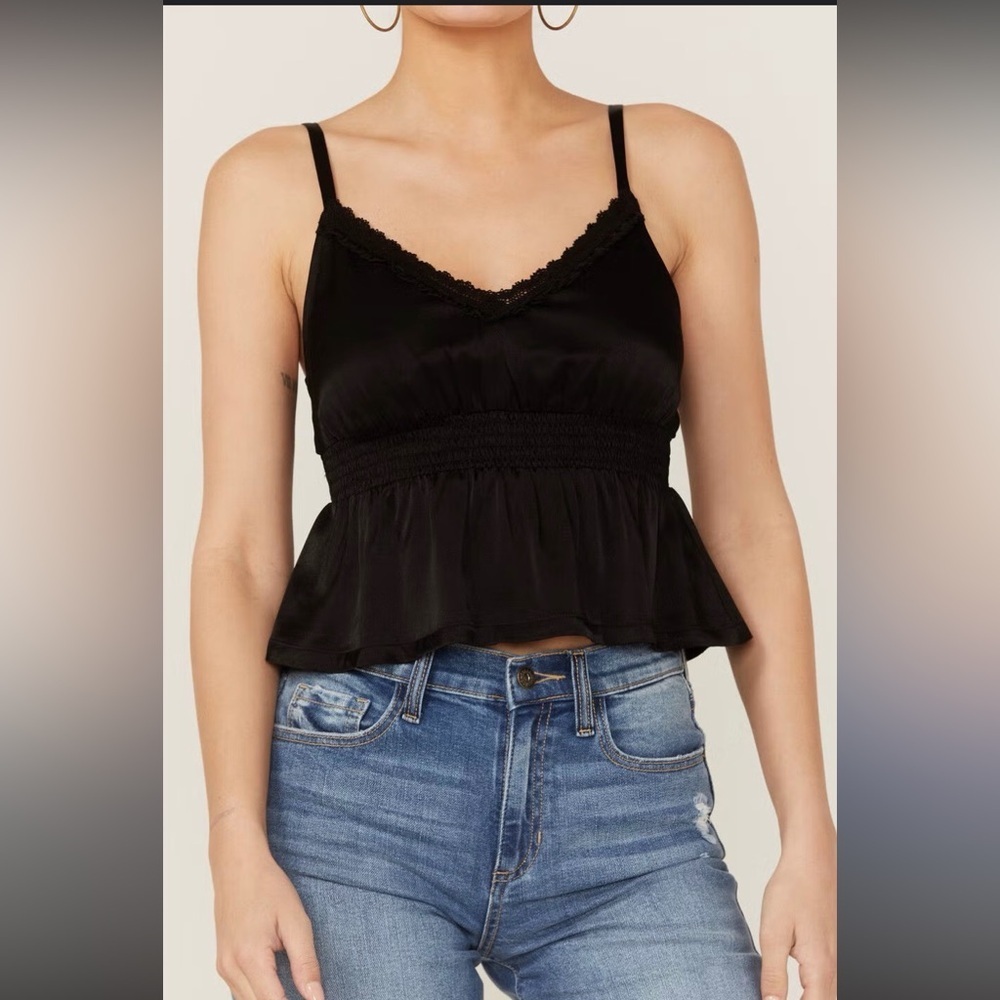 Shyanne Satin Smocked Empire Cami Black Size Large